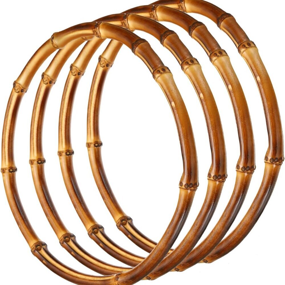 8 Inch Bamboo Purse Handles, 4 Pcs Round Replacement Handmade Rings for Tote Bag